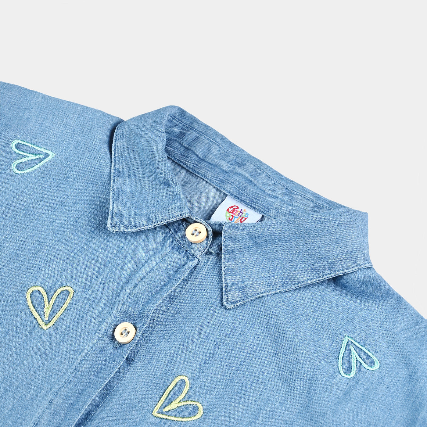 Girls Tensile Denim (Light Denim) Emb Top Hearts-Blue