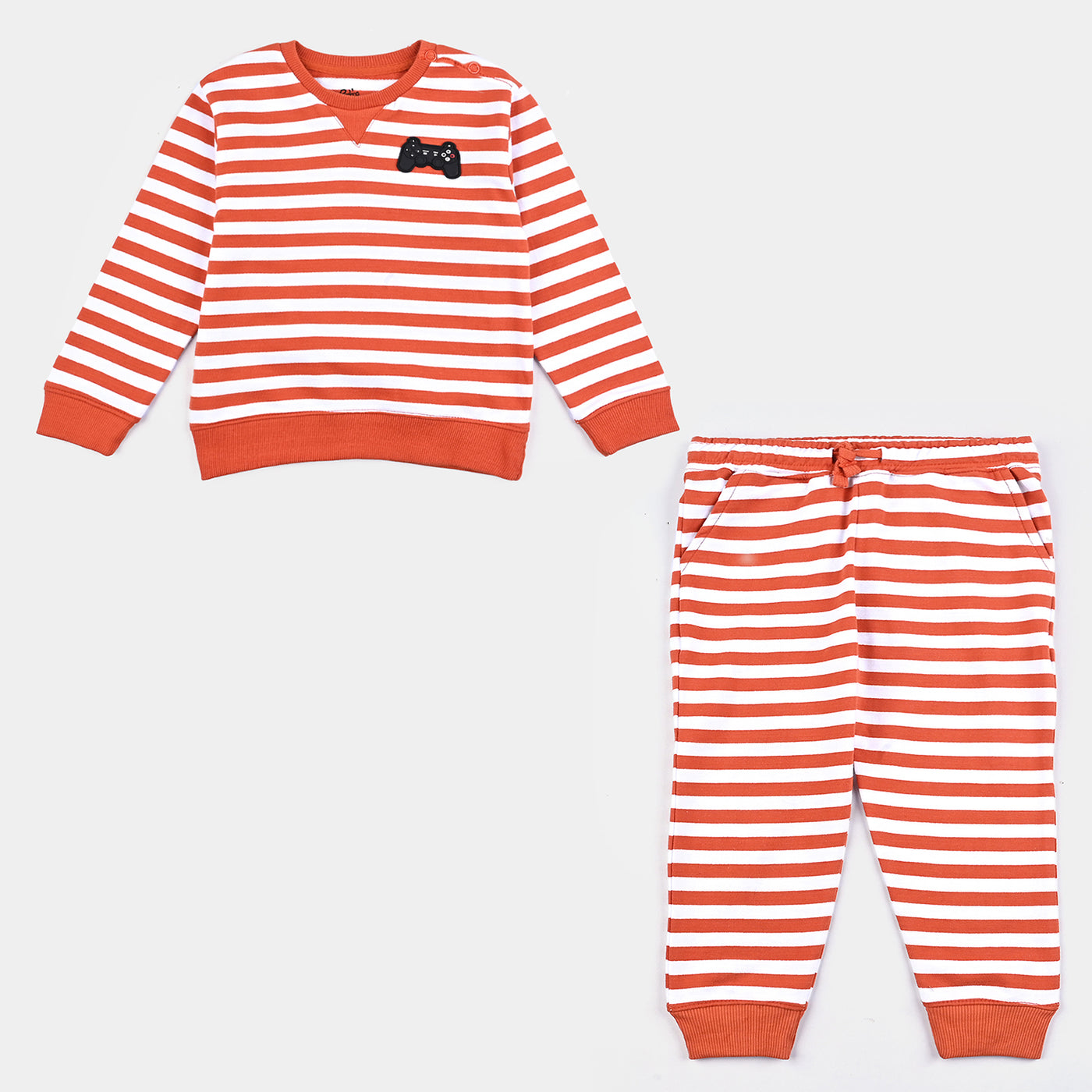 Infant Boys Cotton Terry Knitted Suit Extra Fun-Orange/White