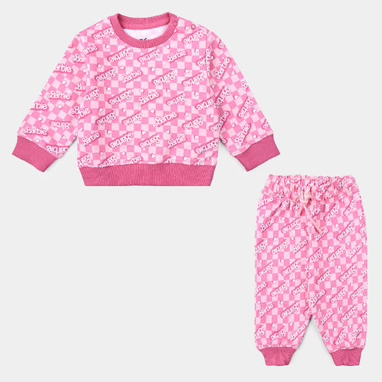 Infant Girls Cotton Terry Knitted Suit -Pink