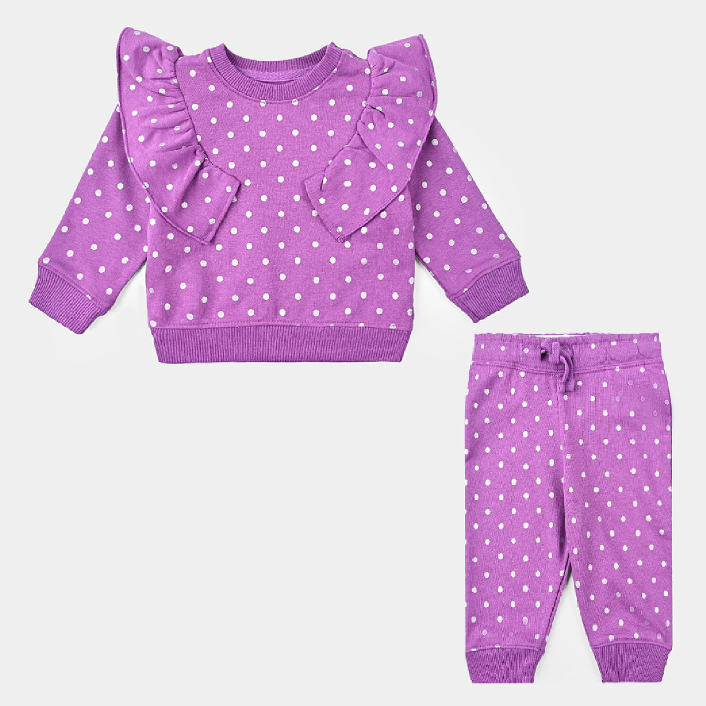 Infant Girls Cotton Terry Knitted Suit Polka Dot