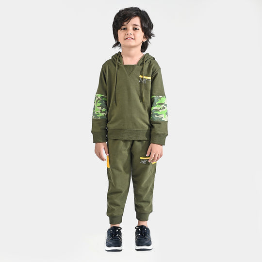 Boys Cotton Terry 2 Piece Suit Connected-Rifle Green