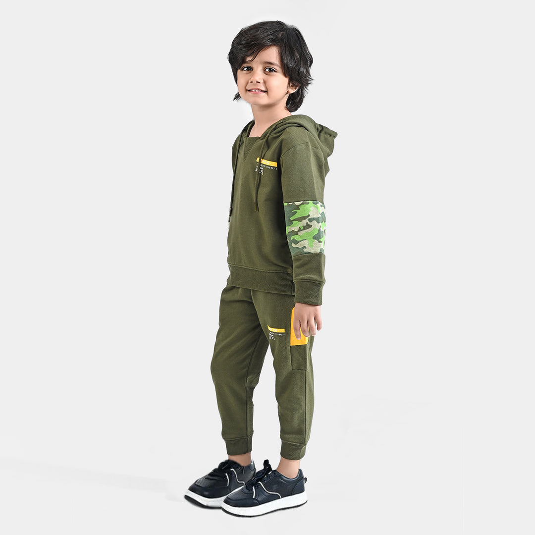 Boys Cotton Terry 2 Piece Suit Connected-Rifle Green