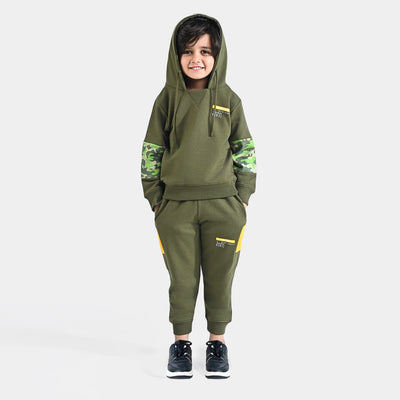 Boys Cotton Terry 2 Piece Suit Connected-Rifle Green