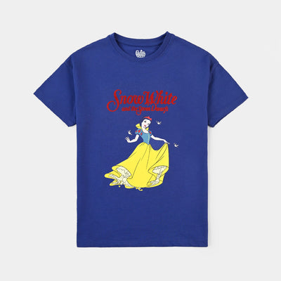 Girls Cotton Jersey T-Shirt H/S Snow White-Navy Blue