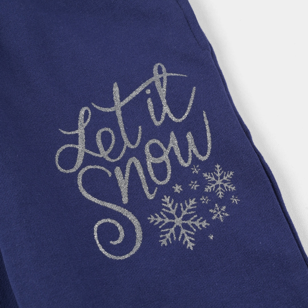 Girls Cotton Terry Pyjama Let It Snow-Navy Blue