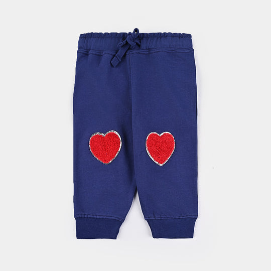 Infant Girls Cotton Terry Pyjama Hearts-Navy Blue