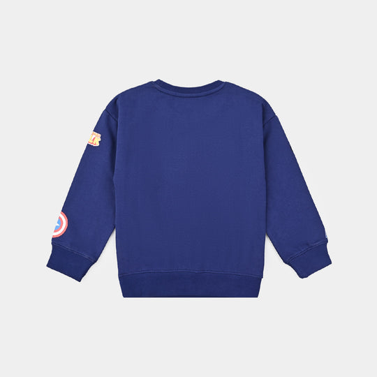 Boys Cotton Terry Sweatshirt-Navy Blue