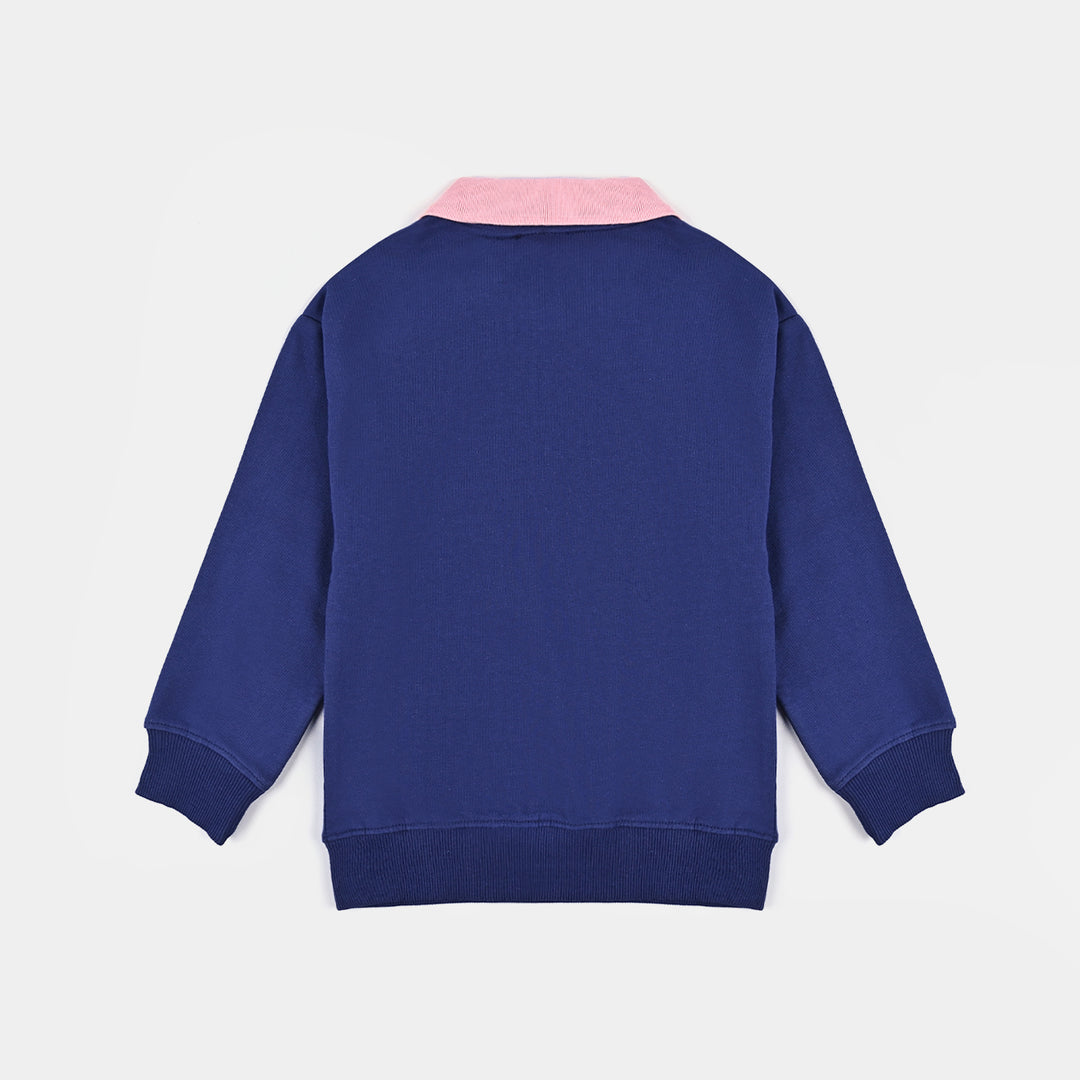 Girls Cotton Terry Sweatshirt Pearls-Navy Blue