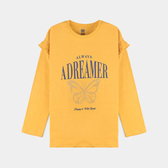 Girls Cotton Jersey T-Shirt F/S Always A Dreamer-Artsn Gold