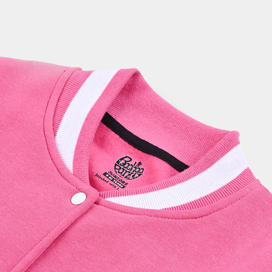 Girls Fleece Knitted Jacket-Hot.Pink