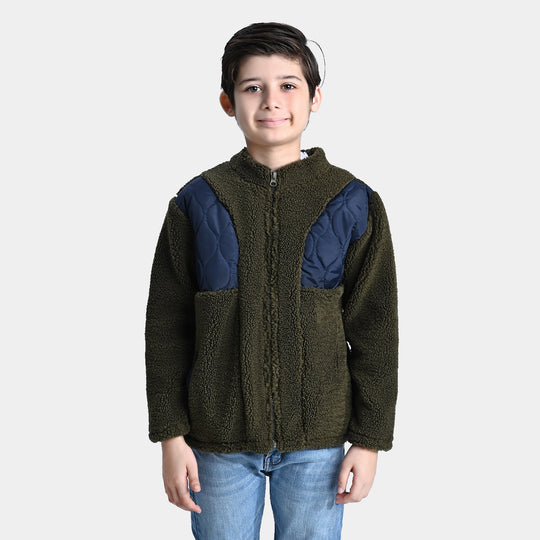 Boys Fleece Knitted Jacket Crossover-Green