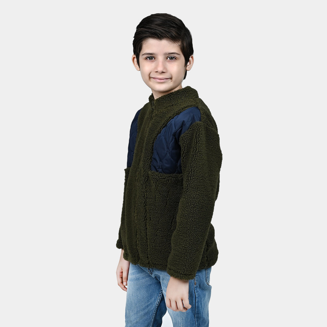 Boys Fleece Knitted Jacket Crossover-Green