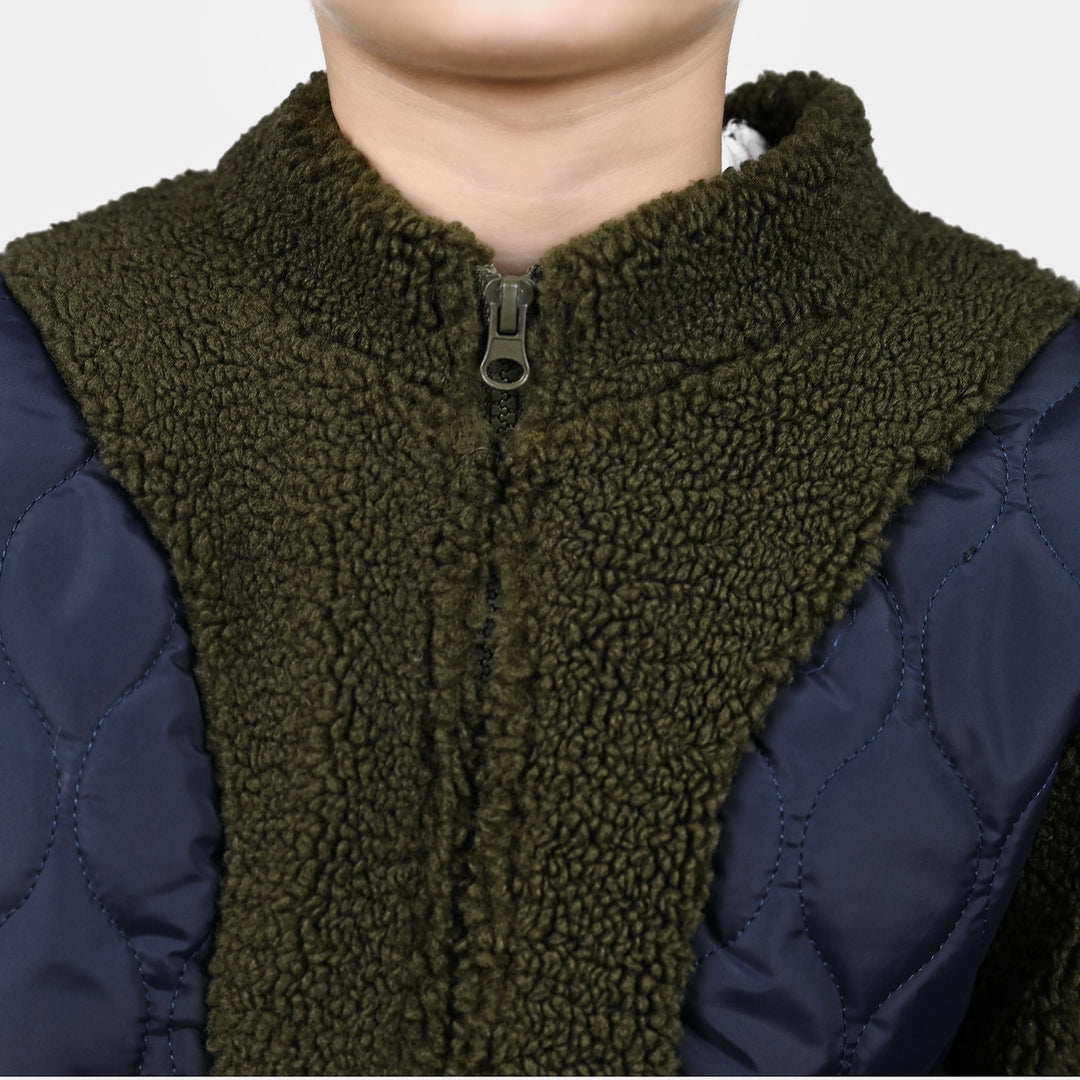 Boys Fleece Knitted Jacket Crossover-Green