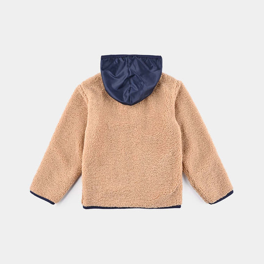 Boys Fleece Knitted Jacket - Brown/Navy