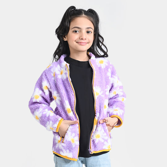 Girls Fleece Knitted Jacket Flora-Purple