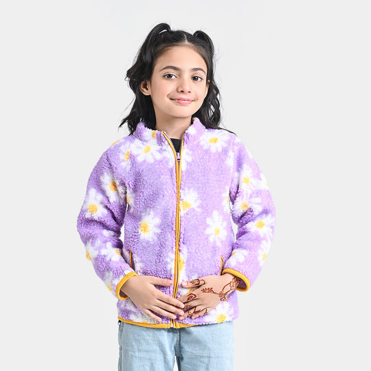 Girls Fleece Knitted Jacket Flora-Purple