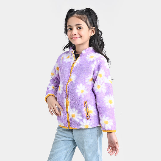 Girls Fleece Knitted Jacket Flora-Purple