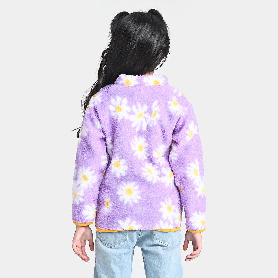 Girls Fleece Knitted Jacket Flora-Purple