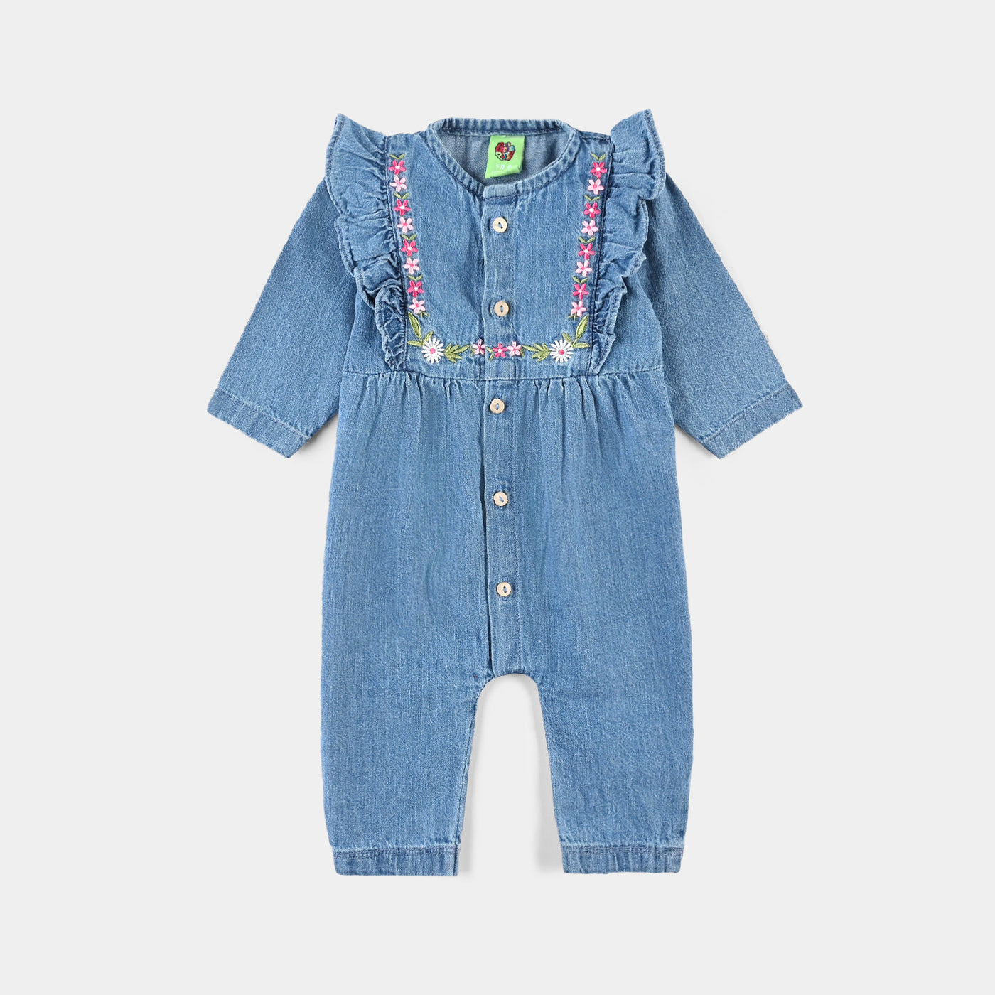 Infant Girls Tensile Denim (Light Denim) Romper Geometrical EMB-Blue