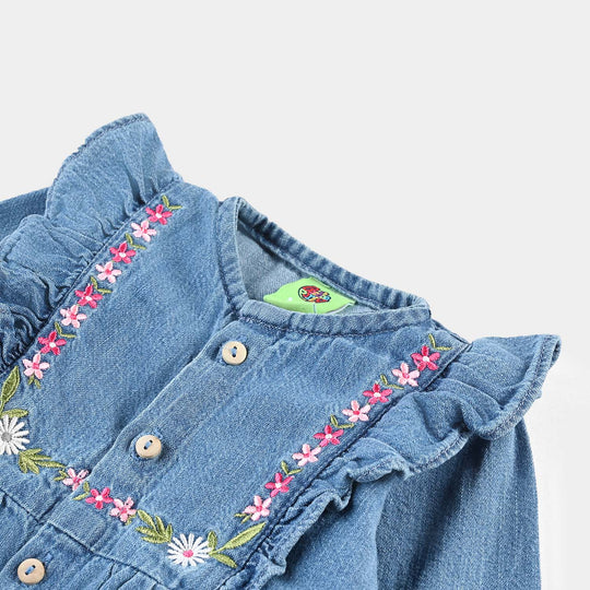 Infant Girls Tensile Denim (Light Denim) Romper Geometrical EMB-Blue