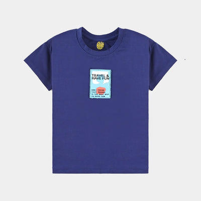 Boys Cotton Jersey T-Shirt H/S Travel & Have Fun-Blue