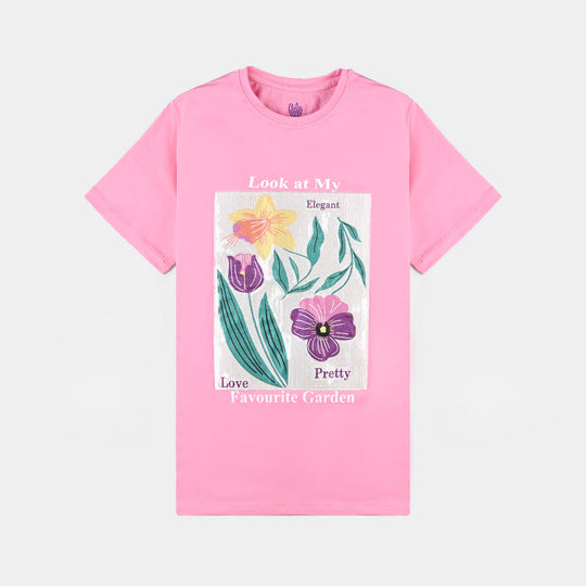 Girls Cotton Jersey T-Shirt H/S Favorite Garden-Pink