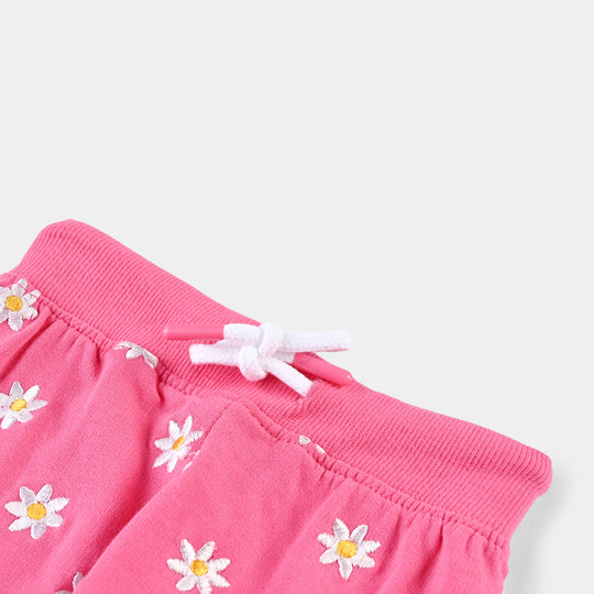 Girls Cotton Terry Terry Pyjama Flowers-Hot/Pink