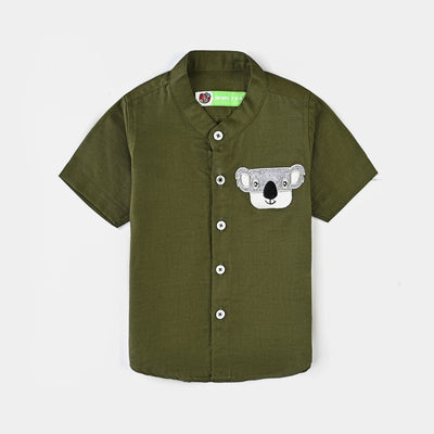 Infant Boys Cotton Slub Casual Shirt H/S (Koala)-Green