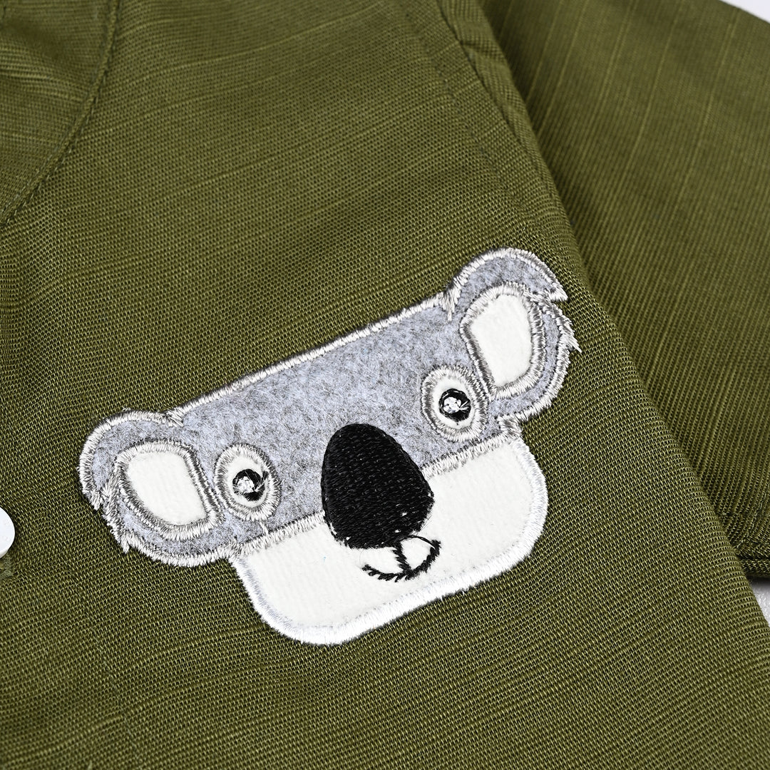 Infant Boys Cotton Slub Casual Shirt H/S (Koala)-Green