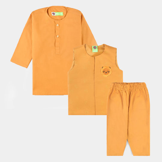 Infant Boys Cotton Poplin 3 Piece Suit (Wild Lion )-Mustard