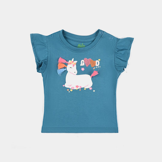 Infant Girls Cotton Jersey T-Shirt Good Vibes- Blue