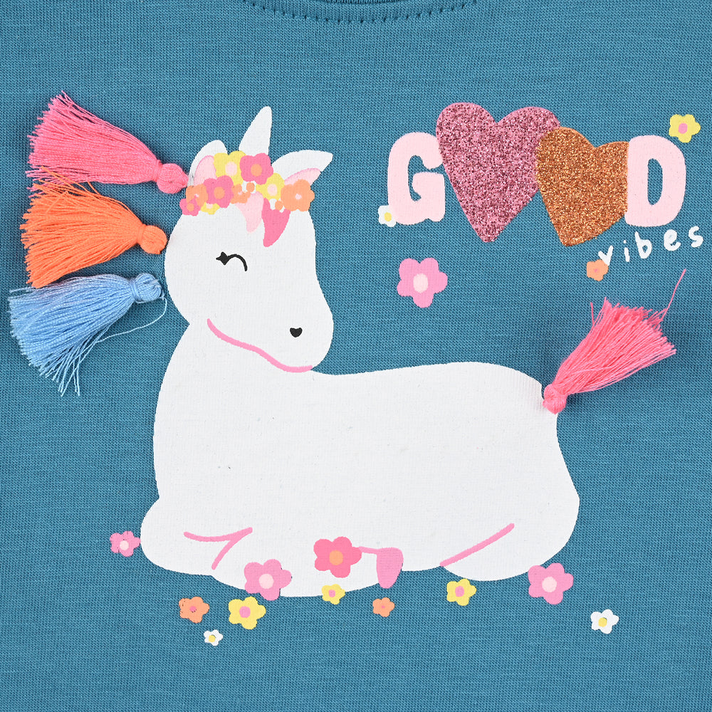 Infant Girls Cotton Jersey T-Shirt Good Vibes- Blue