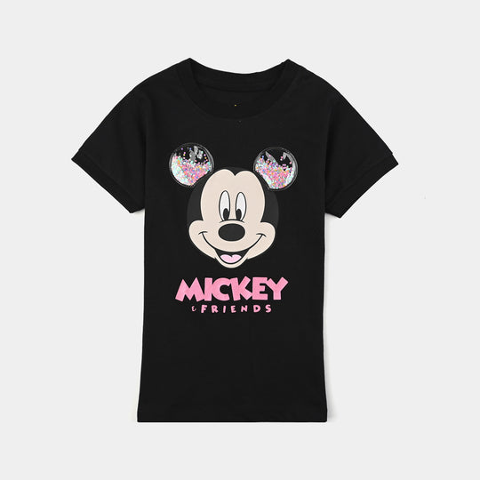 Girls Cotton Jersey T-Shirt H/-BLACK