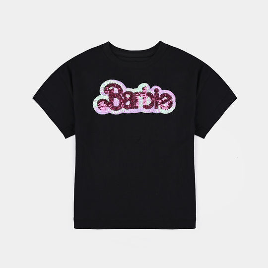 Girls Cotton Jersey T-Shirt H/S-BLACK