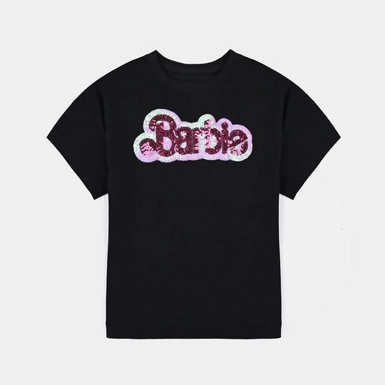 Girls Cotton Jersey T-Shirt H/S-BLACK