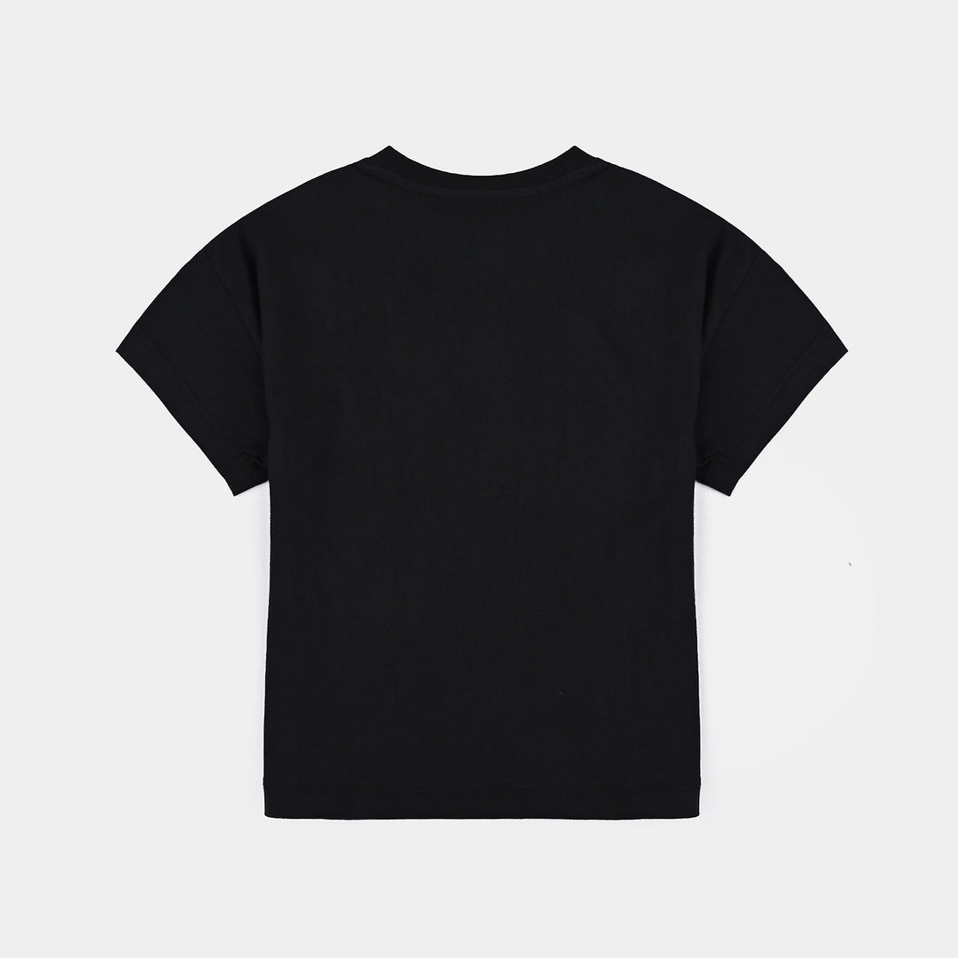 Girls Cotton Jersey T-Shirt H/S-BLACK