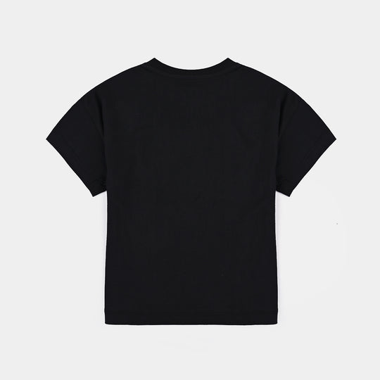 Girls Cotton Jersey T-Shirt H/S-BLACK