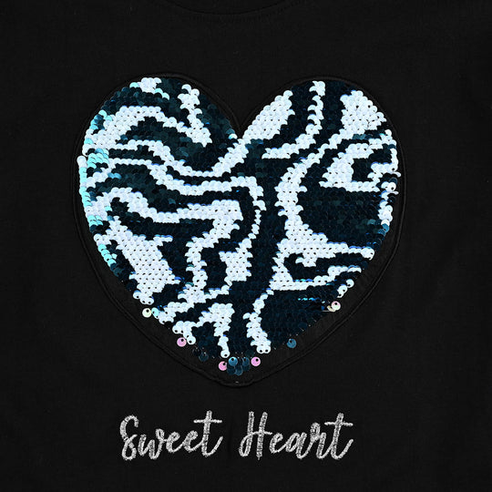 Girls Cotton Jersey T-Shirt H/S Sweet Heart-BLACK