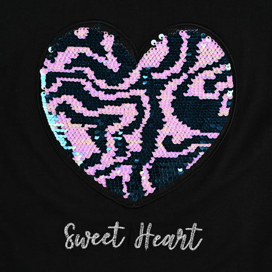 Girls Cotton Jersey T-Shirt H/S Sweet Heart-BLACK