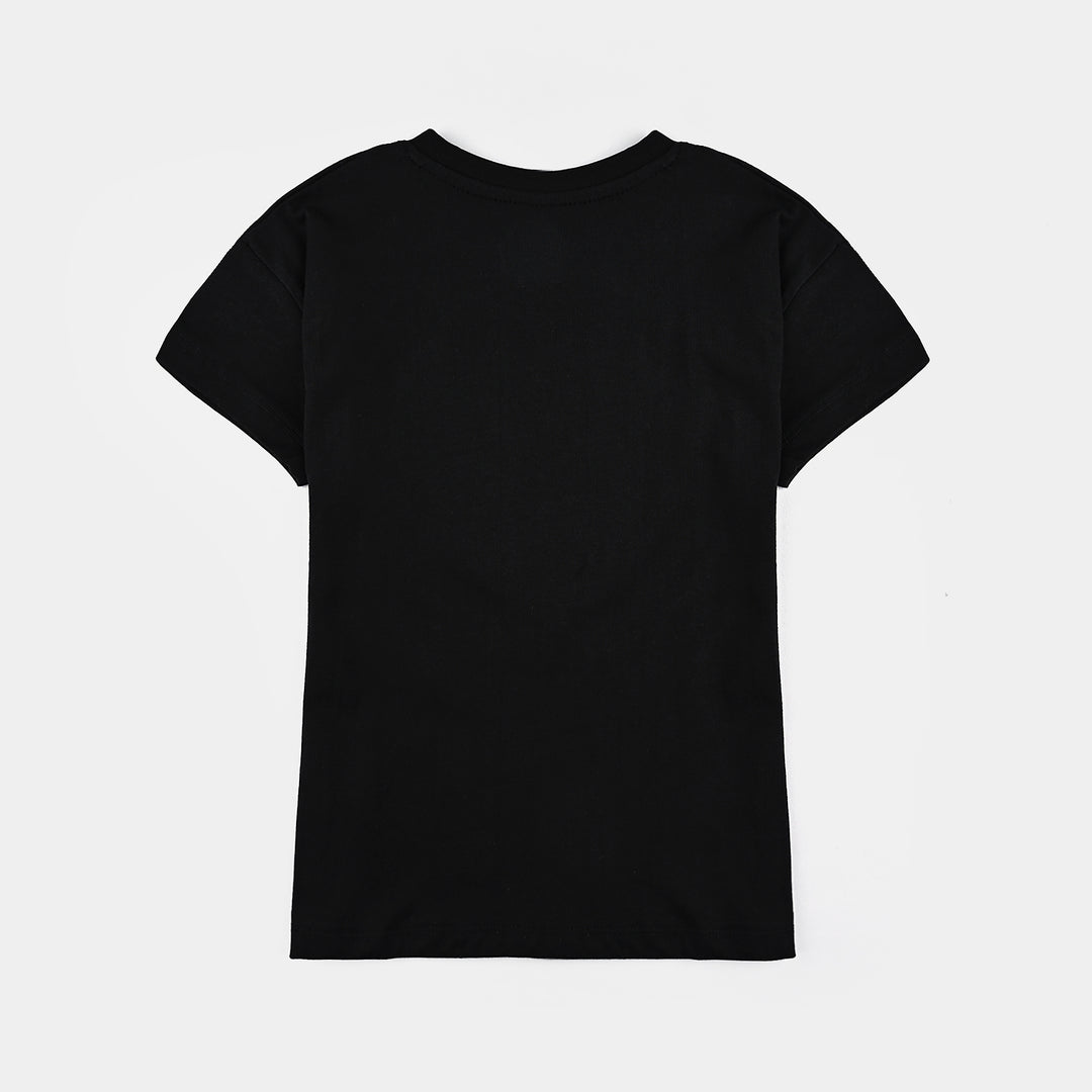 Girls Cotton Jersey T-Shirt H/S Sweet Heart-BLACK