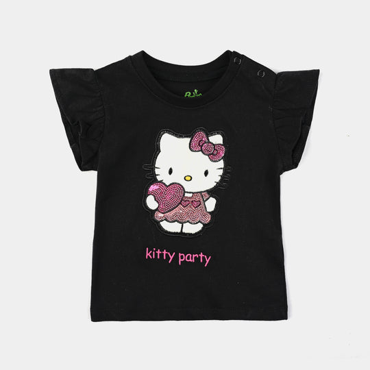 Infant Girls Cotton Jersey T-Shirt Kitty Party-BLACK