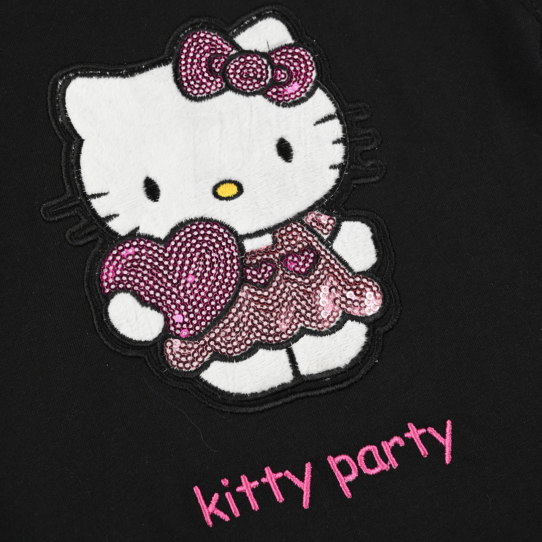 Infant Girls Cotton Jersey T-Shirt Kitty Party-BLACK