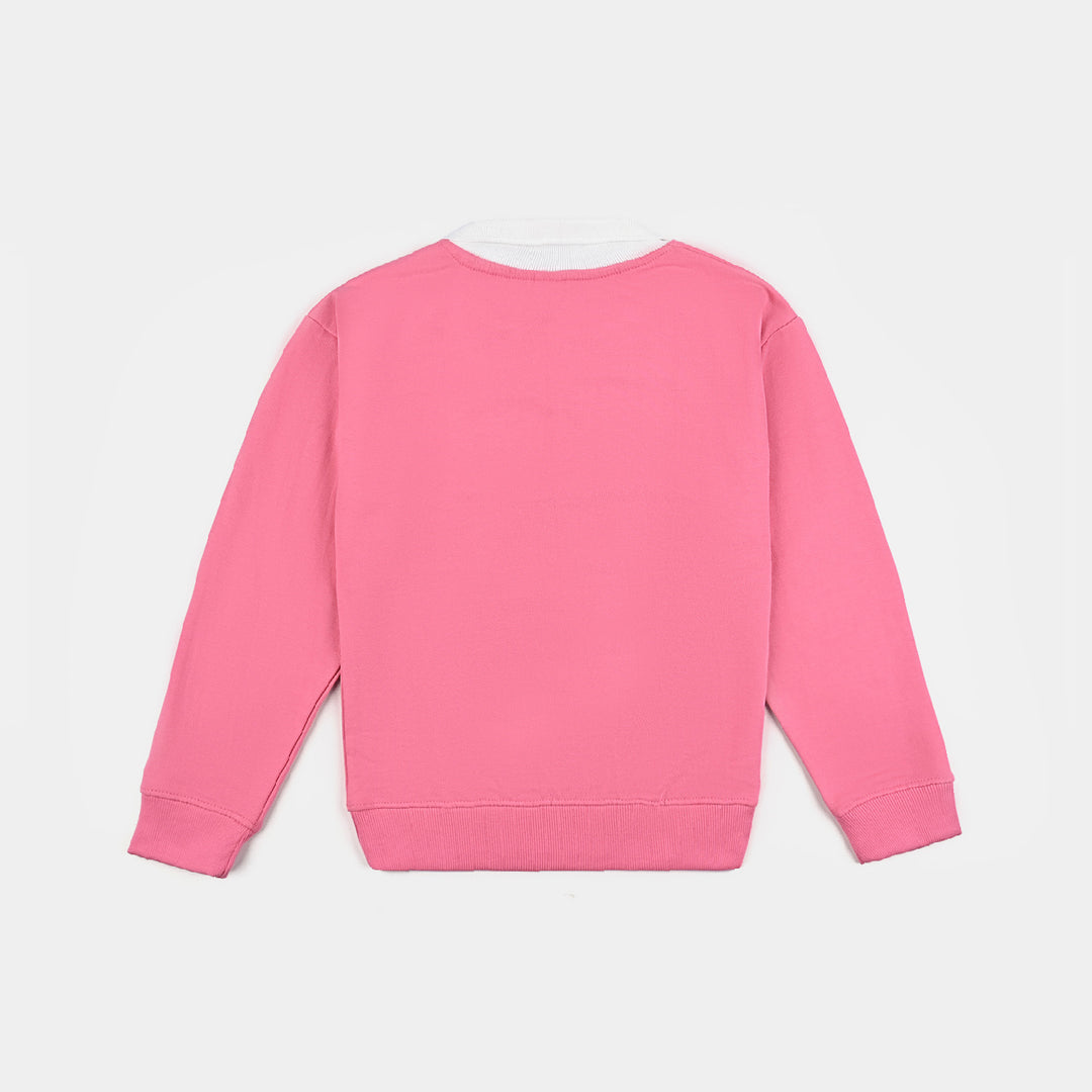 Girls Cotton Terry Sweatshirt Pearls-Hot Pink