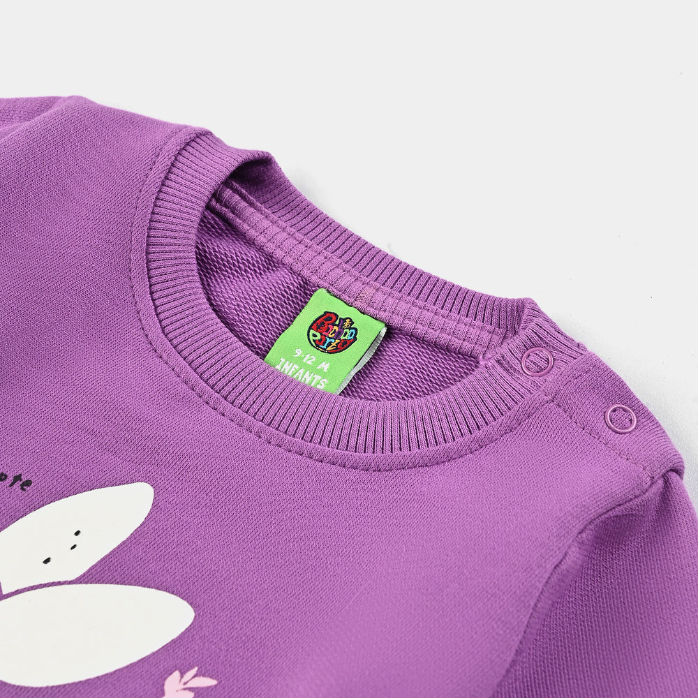 Infant Girls Cotton Terry Sweatshirt Cute & Fluffy-Purple