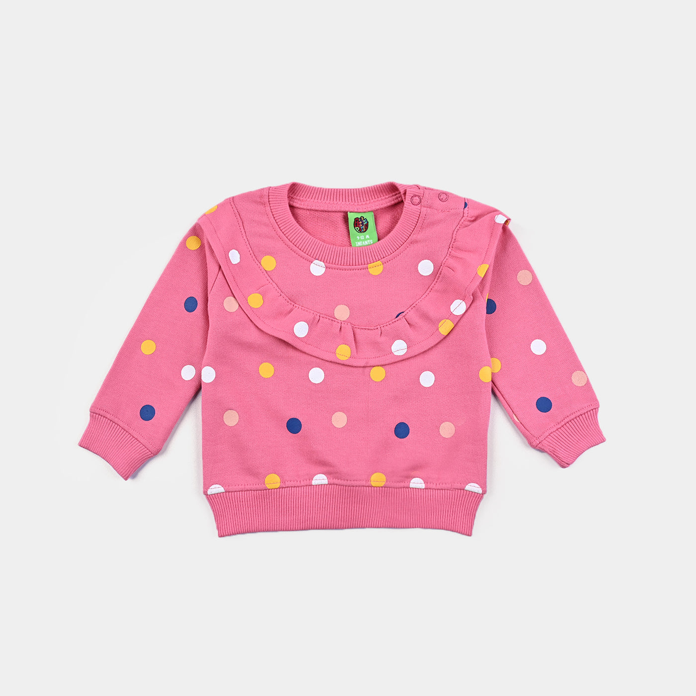 Infant Girls Cotton Terry Sweatshirt Polka Dots-Hot Pink