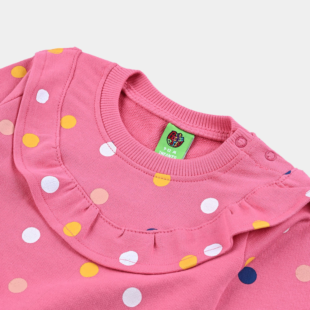 Infant Girls Cotton Terry Sweatshirt Polka Dots-Hot Pink