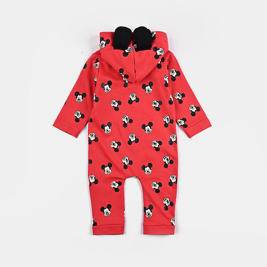 Infant Boys Cotton Terry Romper Printed-Red