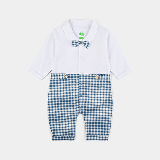 Infant Boys Yarn Dyed Romper Check-Blue/White