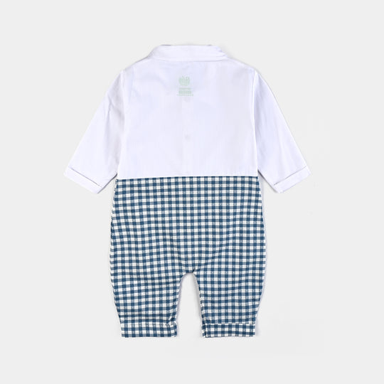 Infant Boys Yarn Dyed Romper Check-Blue/White