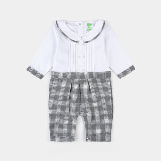 Infant Boys Flannel Romper Texture Fashion-Grey/White